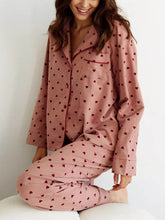 画像をギャラリービューアに読み込む, Heart Pattern Lapel French Pajama Set