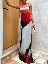 Load image into Gallery viewer, Vacation Abstract Tulip Print Slip H-Line Maxi Dress