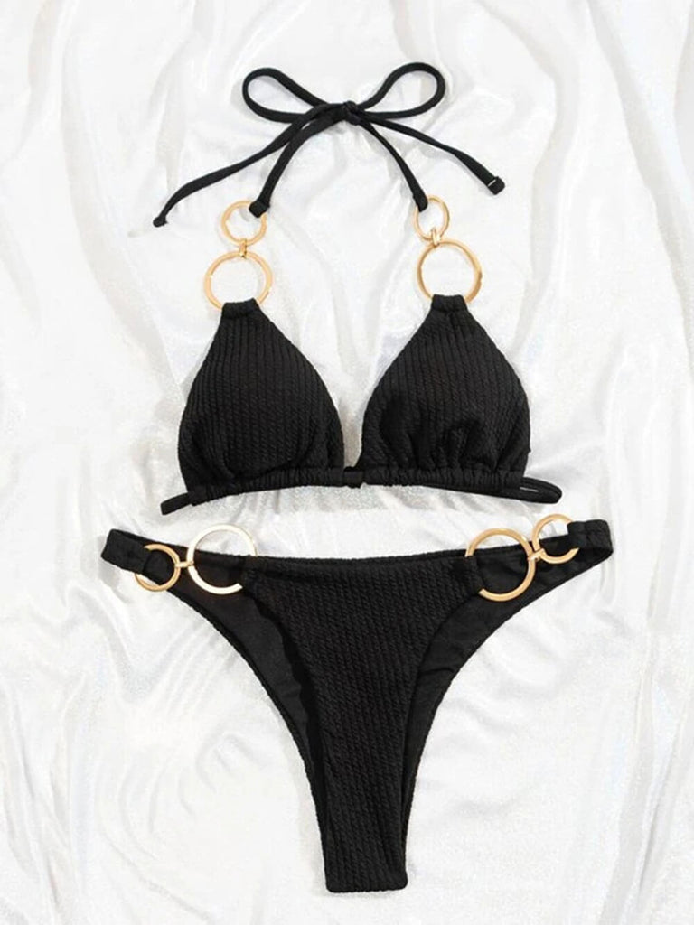 Bikini string uni à col en V