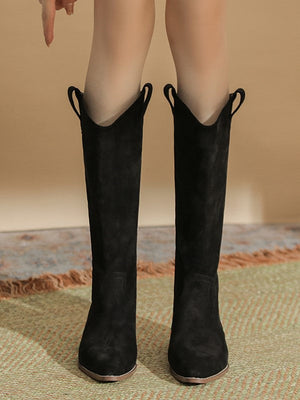 Pointed Toe Thick Heel Stacked Boots Retro High Top Knight Boots