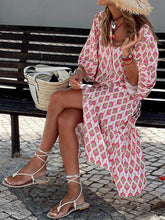 Carregar imagem no visualizador da galeria, Fashionable Printed Mid-Sleeve Cardigan Midi Dress