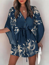 Laden Sie das Bild in den Galerie-Viewer, V-Neck Tie Printed Batwing Sleeve Dress