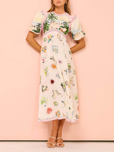 Laden Sie das Bild in den Galerie-Viewer, Feature Printed Ethnic Style Round Neck Midi Dress