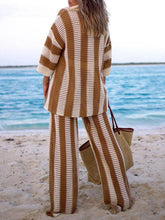 Load image into Gallery viewer, Fashion Loose V-Neck Hollow Out Striped Shirt Wide Leg Pants Set