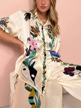 Load image into Gallery viewer, Modern Sophisticated Feel Satin Unique Print Button Down Oversized Blouse