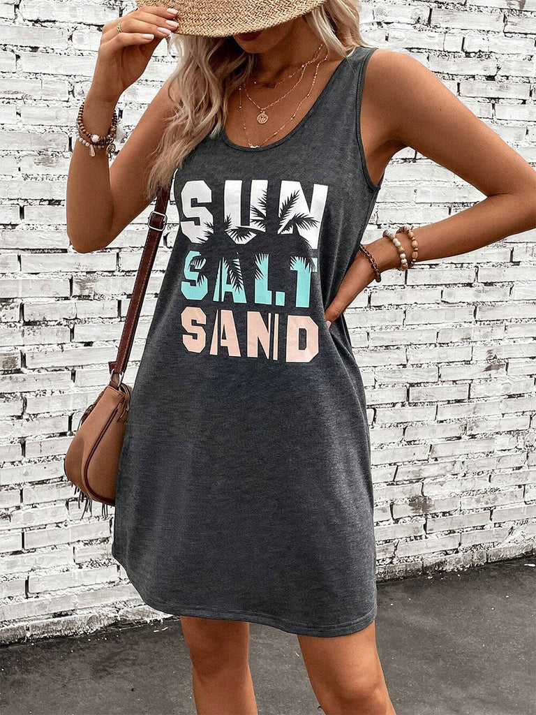 Summer U Neck Letter Printed Casual Comfortable Vest Dress