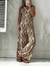 Load image into Gallery viewer, Printed Texture V-Neck Loose Jumpsuit