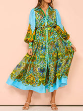 Lataa kuva Galleria-katseluun, Ethnic Print Cardigan Lace-Up Lapel Long-Sleeved Dress