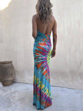 Indlæs billede til gallerivisning Tie-Dye Print Halter Backless Stretch Maxi Dress