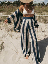 Load image into Gallery viewer, Fashion Loose V-Neck Hollow Out Striped Shirt Wide Leg Pants Set