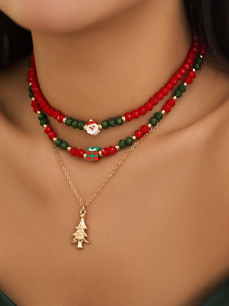 Coffret cadeau sapin de Noël 3 pièces collier en céramique