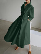 Load image into Gallery viewer, Elegant Pocket Button Lapel Collar Fold Solid Midi Dress