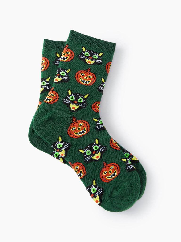 Pumpkin and Cat Halloween Socks