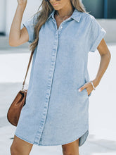 Load image into Gallery viewer, Chelsea Pocketed Denim Button Down Shirt Dress