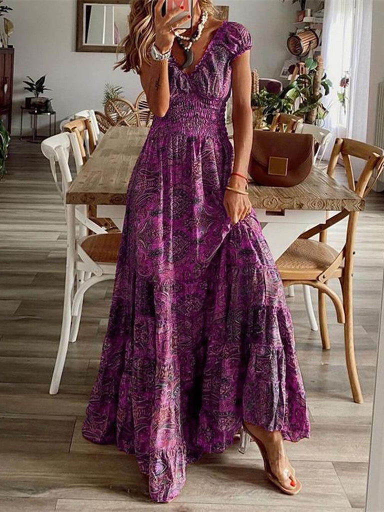 Robe bohème à imprimé floral et taille haute