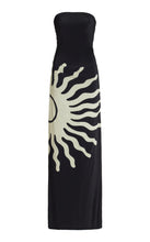 Load image into Gallery viewer, Abstract Sun Print Chest Wrap Hip Midi Dress