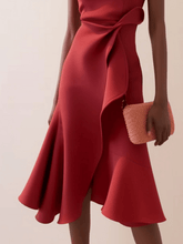 Load image into Gallery viewer, Red Sleeveless Midi Elegant A-line Dress with Waist Twist for Day-to-Night