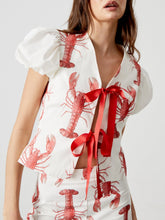 Load image into Gallery viewer, Lobster Print Short Puffed Sleeves Blouse