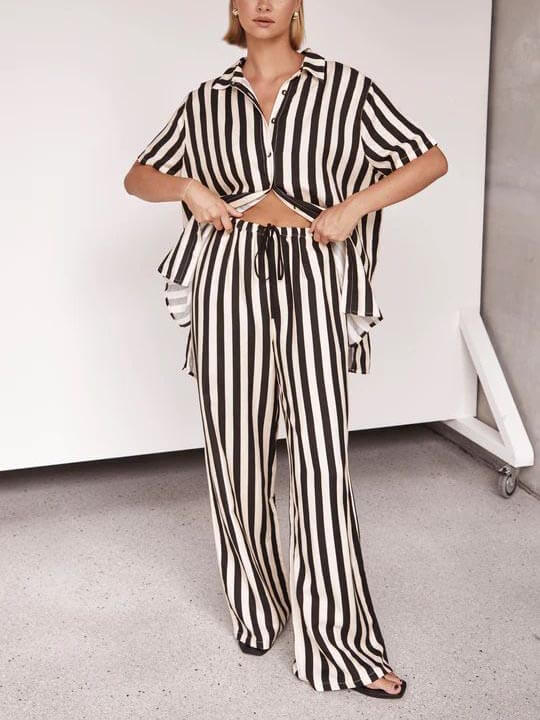 Resort Casual Striped Loose Wide Leg Pants