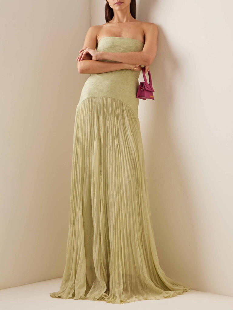 Elegant Wrap-Breasted Pleated Maxi Dress