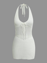 Load image into Gallery viewer, Halter Crochet Waist Backless Knit Mini Dress