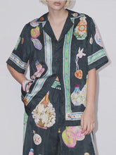 Load image into Gallery viewer, Satin Unique Fun Print Button Oversized Shirt