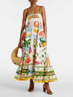printed linen maxi dress
