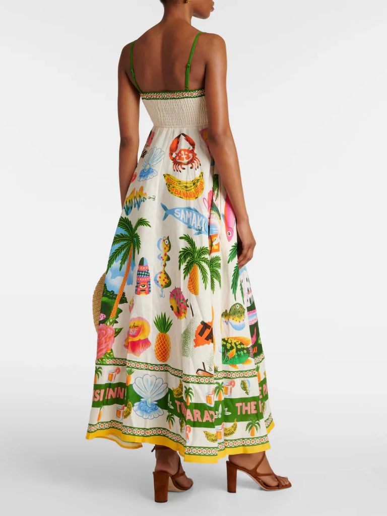 printed linen maxi dress