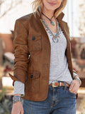 Pu Leather Blazer Long Sleeve Jacket