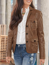 Laden Sie das Bild in den Galerie-Viewer, Pu Leather Blazer Long Sleeve Jacket