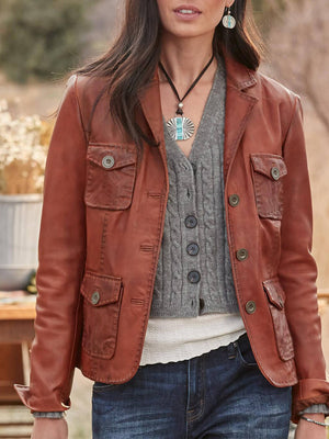 Pu Leather Blazer Long Sleeve Jacket