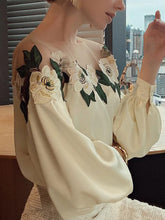 Load image into Gallery viewer, Mesh-Paneled Satin-Embroidered Long-Sleeved Shirt