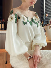 Load image into Gallery viewer, Mesh-Paneled Satin-Embroidered Long-Sleeved Shirt