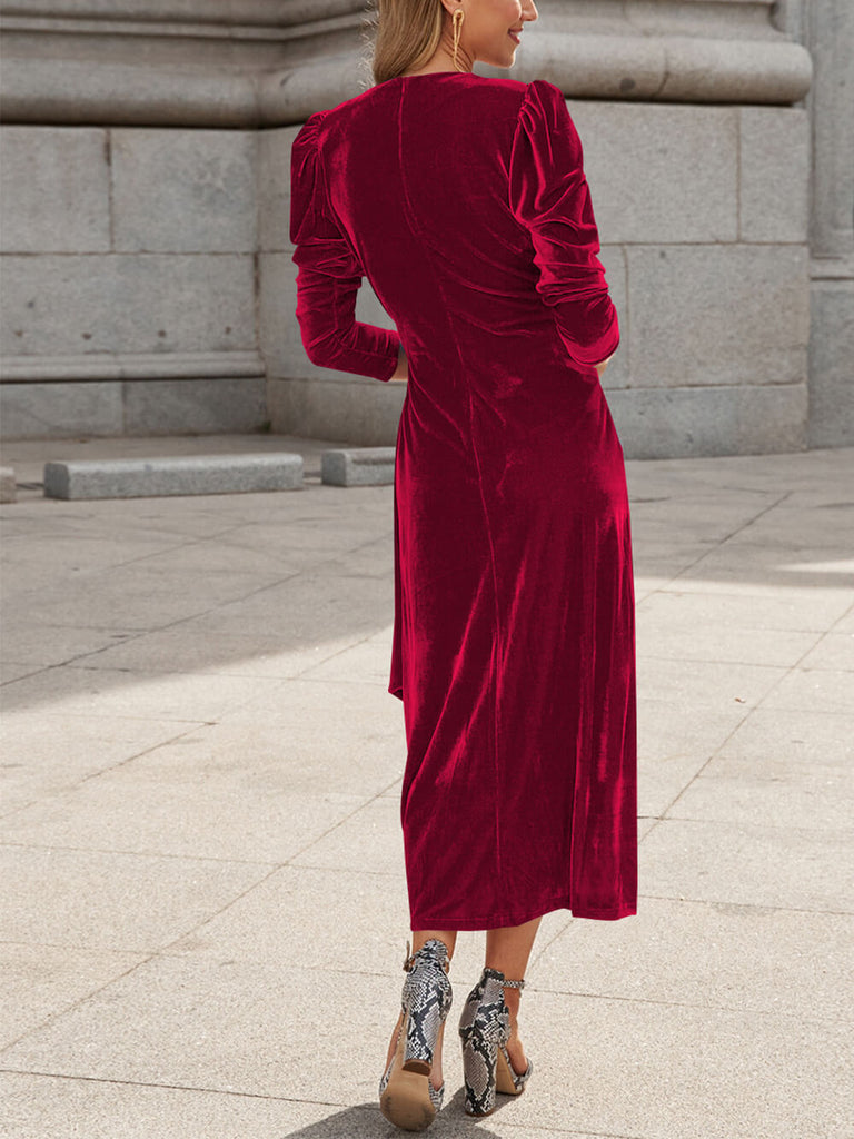 Robe mi-longue en velours à l'élégance française 