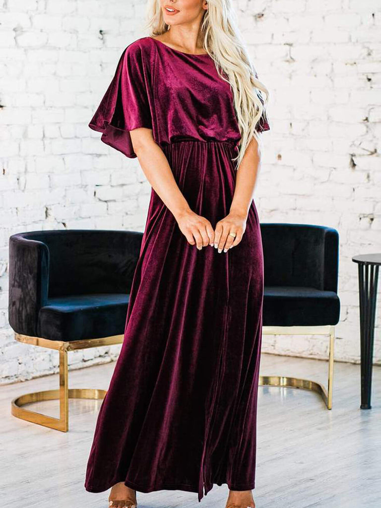 Robe longue fendue haute en velours 