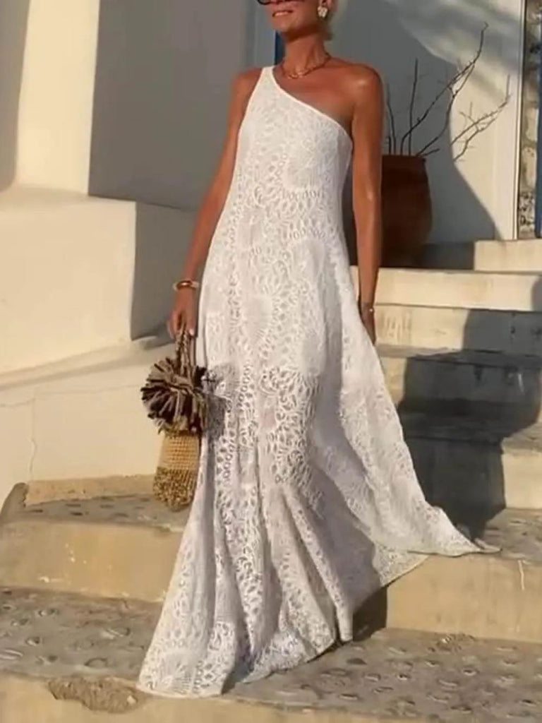 Exquisite Bohemian Lace One-shoulder Maxi Dress