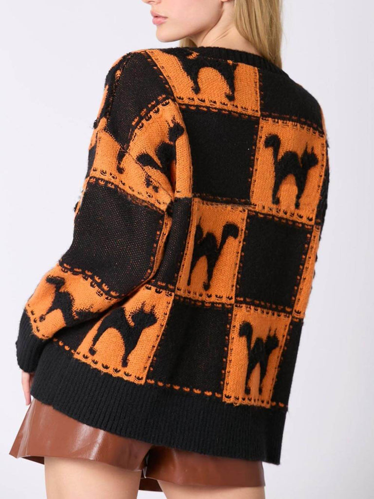 Cosplay Halloween Ghost Plaid Spider Web Pullover Knit Sweater