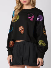 Load image into Gallery viewer, Halloween Eve Sequin Skull Crop Top