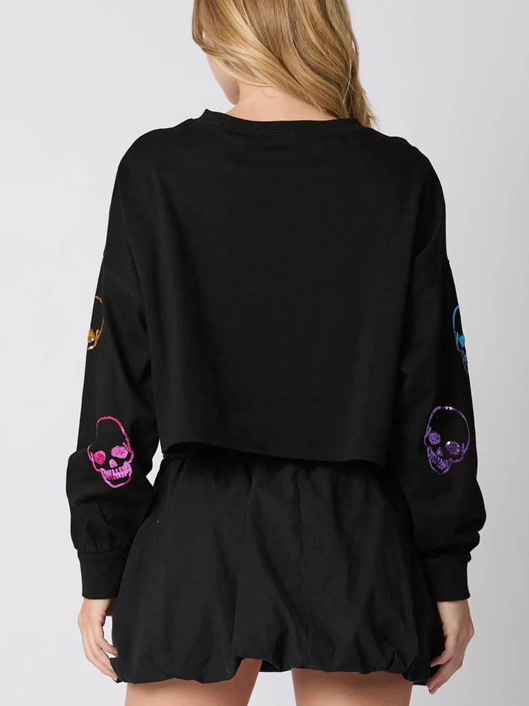 Halloween Eve Sequin Skull Crop Top