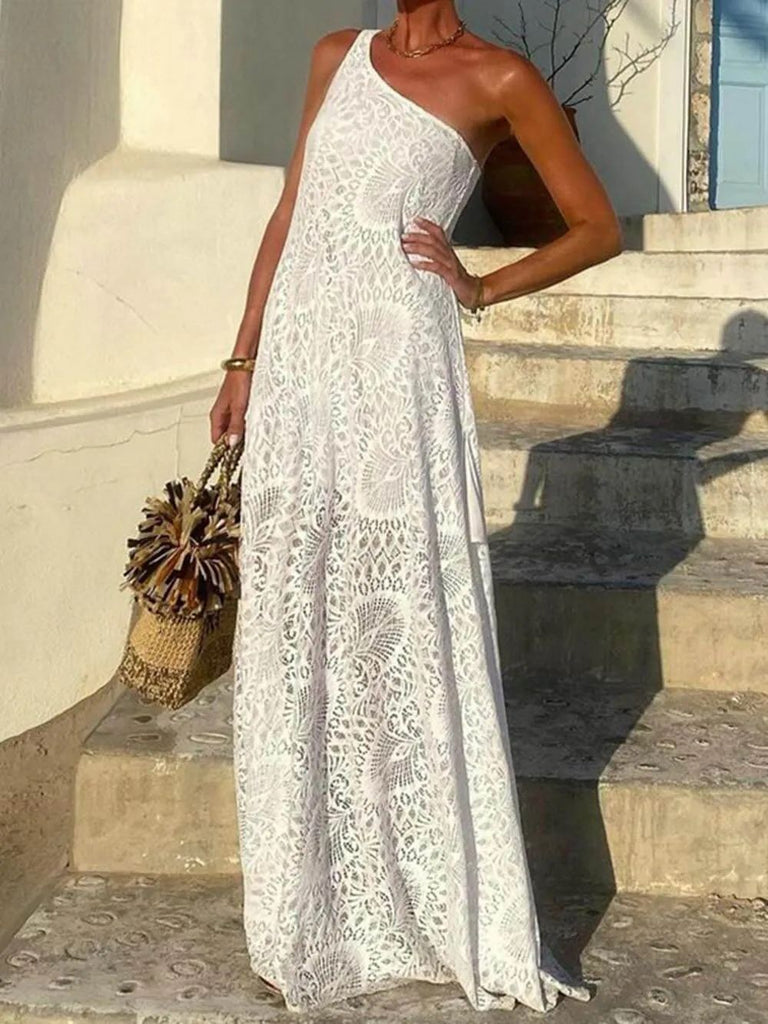 Exquisite Bohemian Lace One-shoulder Maxi Dress