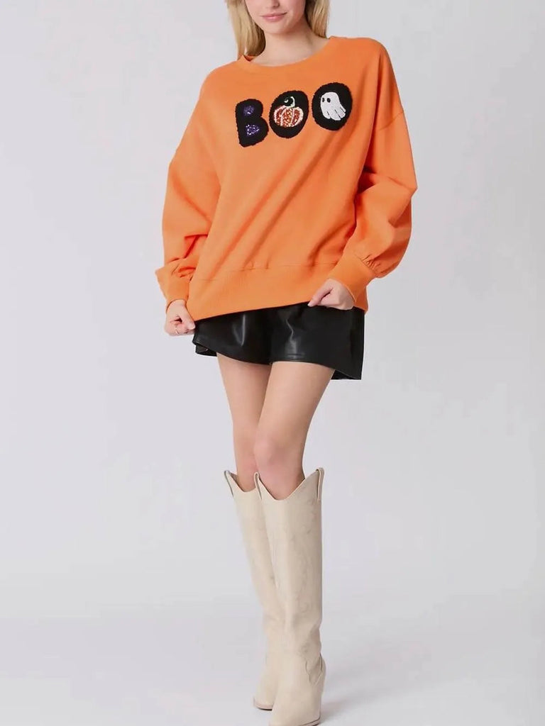 Halloween Colorful Pumpkin Embroidered Loose Sweatshirt