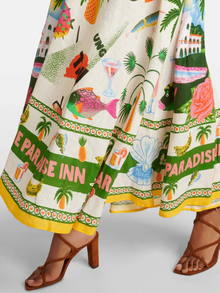 printed linen maxi dress