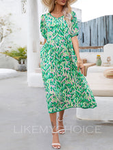 Laden Sie das Bild in den Galerie-Viewer, Printed Vacation Loose Crew-Neck Bubble Dress