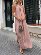 Načíst obrázek do prohlížeče Galerie, Gold Trimmed Halter Neck Maxi Dress