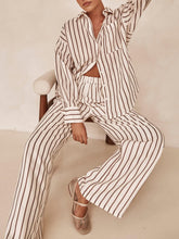 Carica l&#39;immagine nel visualizzatore di Gallery, Loose Casual Striped Patchwork Shirt And Wide-Leg Pants Suit