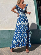 Load image into Gallery viewer, Ethnic Print Smocked Bust Ruffle Neck Maxi Dress