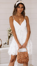 Load image into Gallery viewer, Lace Backless White Short Slip Dress