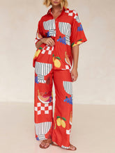 Načíst obrázek do prohlížeče Galerie, Unique Fruit Print Holiday Loose Shirt Wide Leg Pants Suit