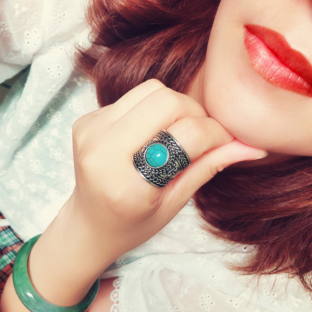 Bague bohème et turquoise verte, pièce de déclaration audacieuse