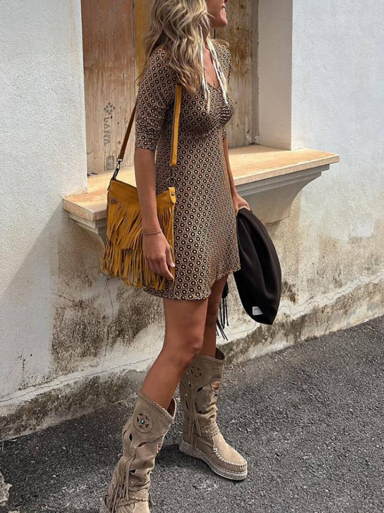 Signature Print Florida Mustard/Brown Mini Dress